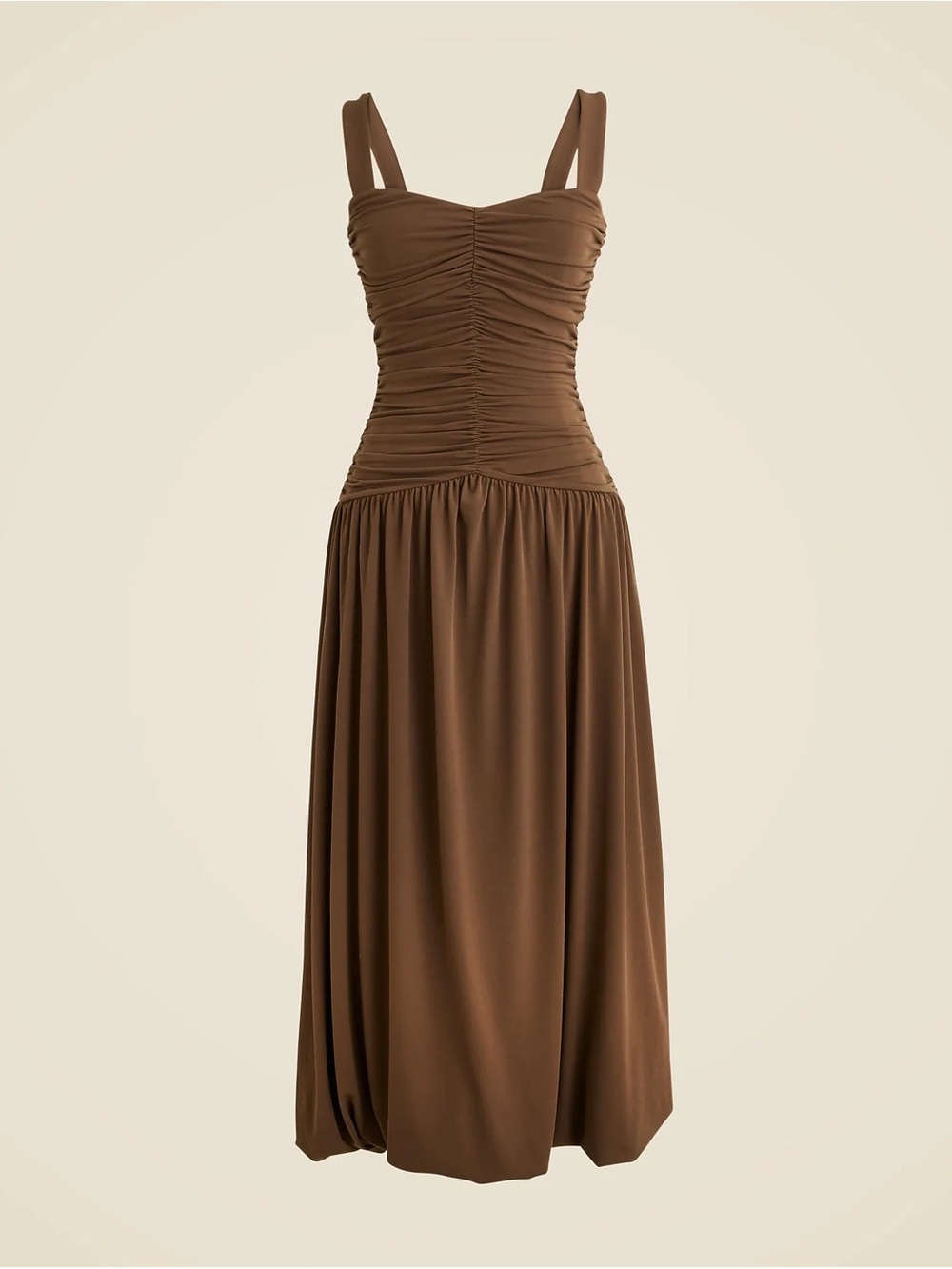 J. Crew Brown Ruched Midi Sundress